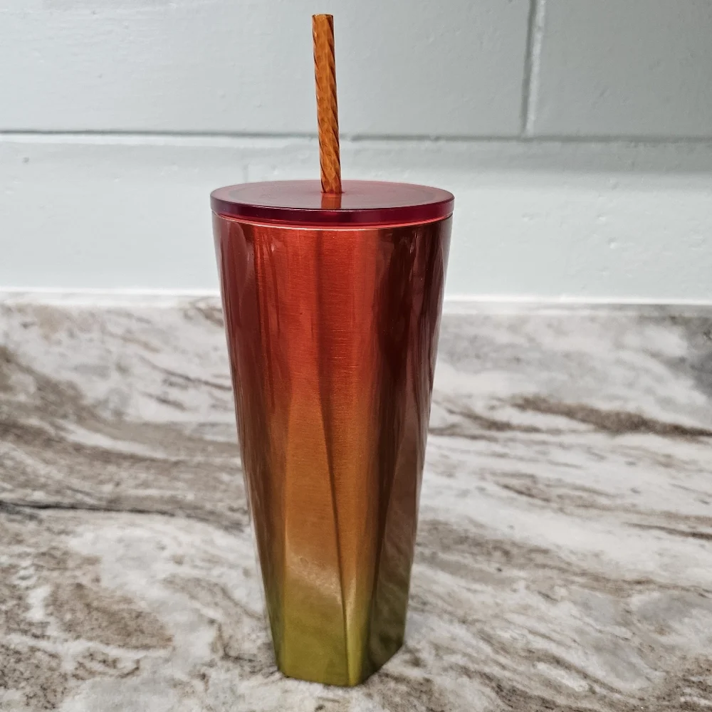 Starbucks 2022 Red to Yellow Ombre Venti 24oz Steel Metal Tumbler HEX Base